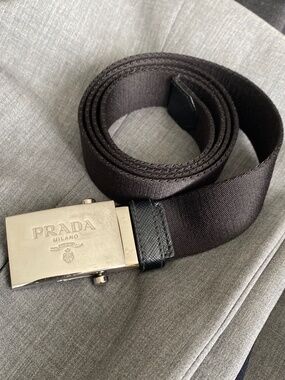 Prada engraved-logo woven belt size 42
